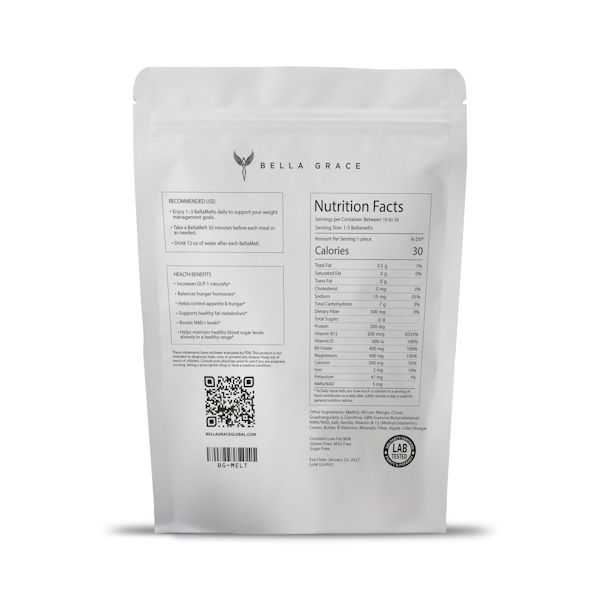 Bella Melts supplement facts and key ingredient panel