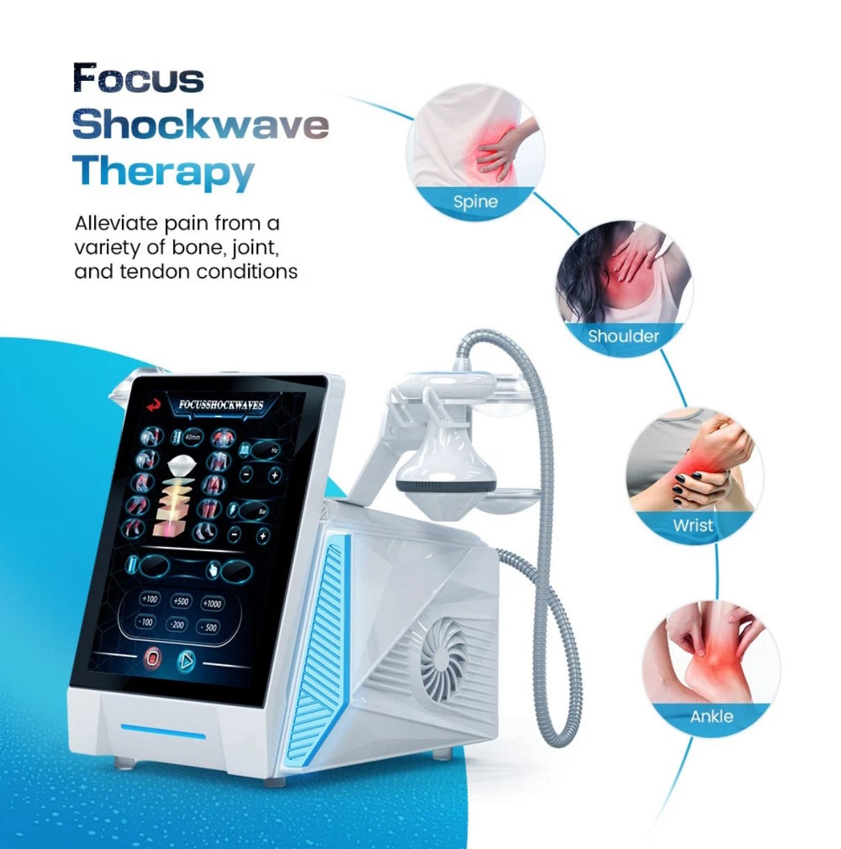 Provider administering focused shockwave therapy at Synergy Healthcare Physical Medicine in East Peoria, IL